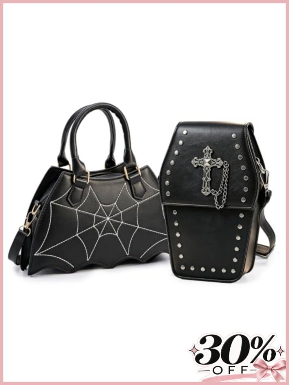 Halloween Purse Set 2 Pack Women's Gift PU Leather Bat Backpack Crossbody